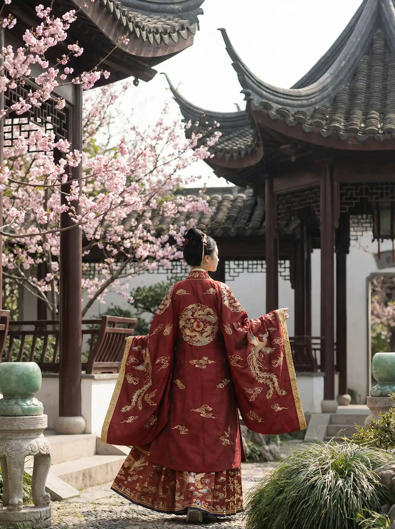 追风影院 明制汉服红色凤凰刺绣